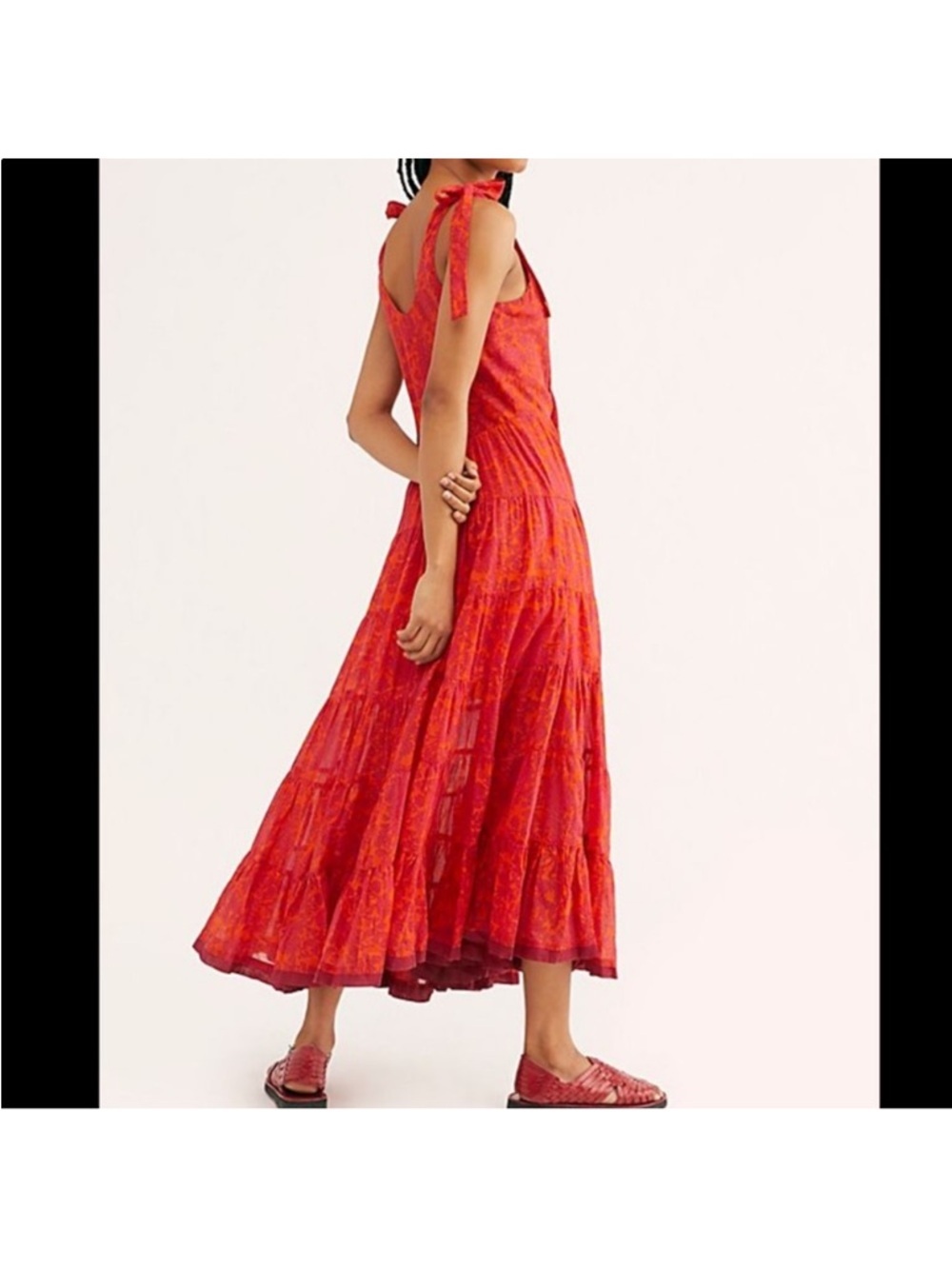 Free People Kikas Printed Midi Tiered Dress in Tangerine, Size XS - Picture 5 of 16